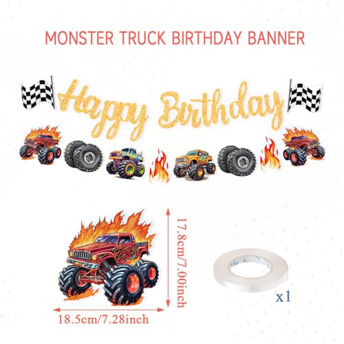 Monster Truck Happy Birthday Banner - Racing Party Decorations (8-Monster Truck)