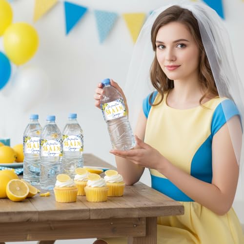 Blue Tile Lemon Theme Water Bottle Wraps - 52PCS for Parties