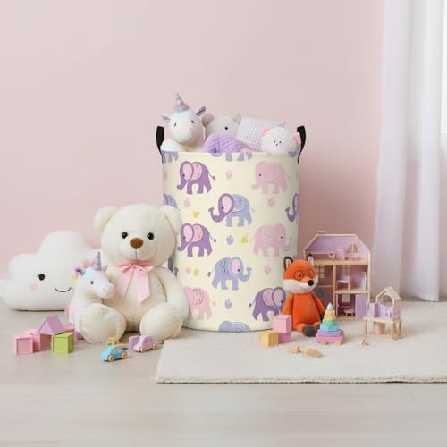 Pink Purple Elephant Baby Laundry Basket & Toy Organizer