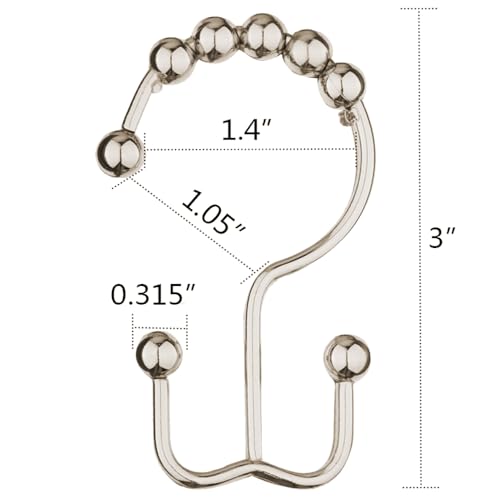 DAWNER Rust-Proof Stainless Steel Shower Curtain Hooks - Set of 12
