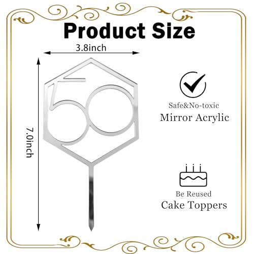 Elegant Silver 50th Birthday Cake Topper - Hexagon Acrylic Decoration