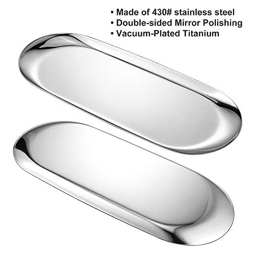 Bidponds Stainless Steel Oval Vanity Tray - 11.8 x 4.8 Inch Jewelry Organizer