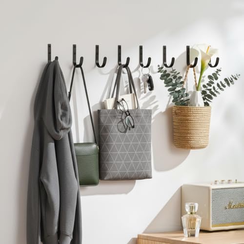 YUPENLAI 3 Pack Wall Hooks - Heavy Duty Metal Hooks, 22 LB Capacity, for Coats, Bags, Towels, Black