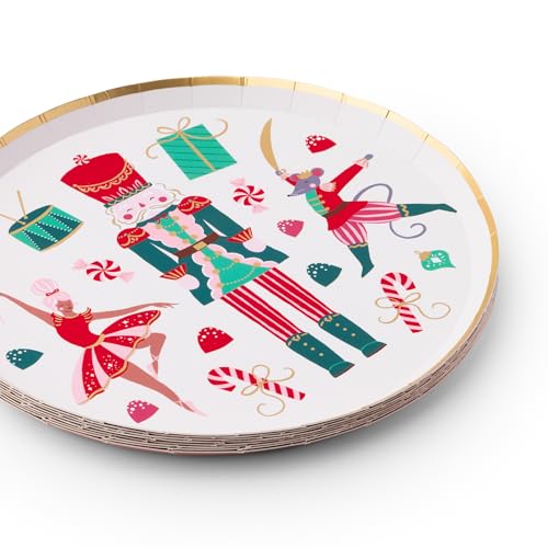 Whimsical Nutcracker Dessert Plates - Pack of 8, 8.25 Inch Holiday Tableware