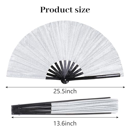 Large Glitter Folding Hand Fan - Premium Bamboo Rave Accessory
