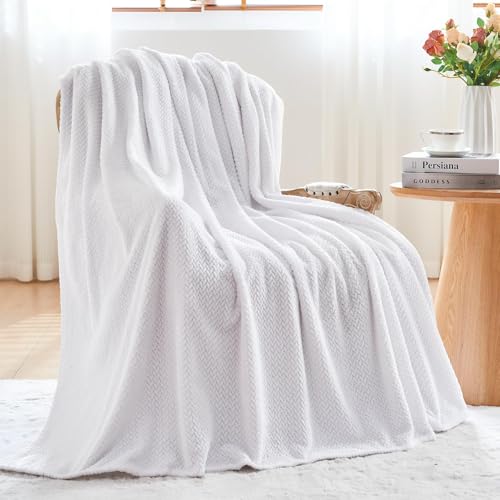 Fleece Leaves Pattern Throw Blanket - White 50x60 Inches