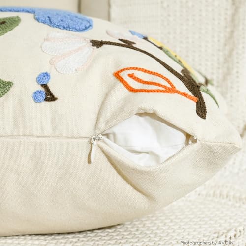 AVOIN colorlife Floral Lemon Hummingbird Embroidered Pillow Cover 18x18