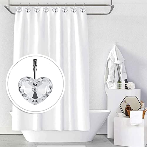 Actpe Decorative Crystal Heart Shower Curtain Hooks, Rust-Proof Set of 12