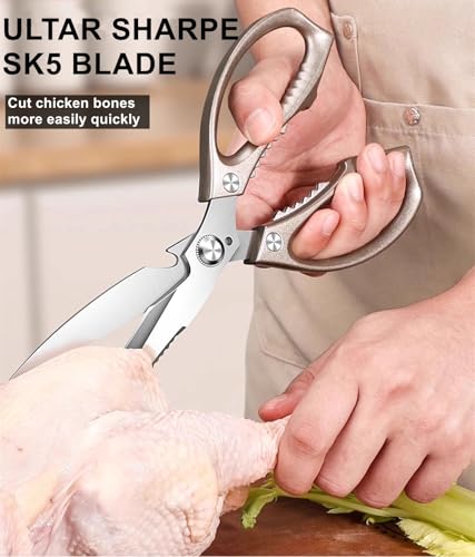 Honsen Silver All-Purpose Kitchen Scissors - Ultra Sharp Heavy Duty Food Shears