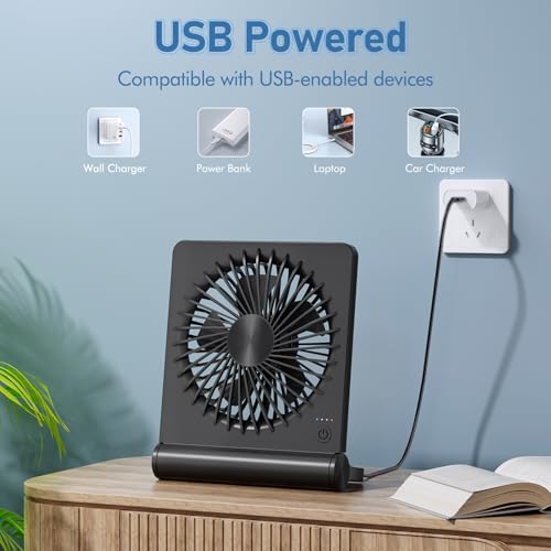 JOSTRY 6.8" USB Desk Fan - Ultra Quiet 3-Speed Personal Fan, Dark Black