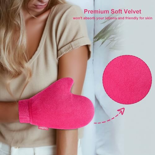 CeleCily Self Tanning Mitt Applicator - Double-Sided Velvet Sunless Tanner Glove with Waterproof Lining