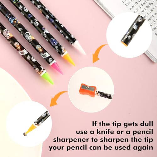 Telooco 4Pcs Rhinestone Picker Wax Pencil Set with Sharpener for Nail Art