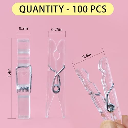 Clear Mini Clothespins - 100 Pcs Durable 1.4 Inch Plastic Clips for Crafts & Decorations