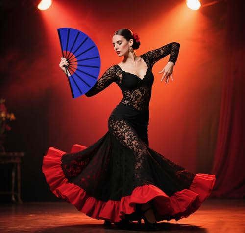 Durable Royal Blue Folding Hand Fan for Dancing & Events