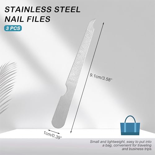 BlingKingdom 3 PCS Stainless Steel Nail Files Metal Double-Sided