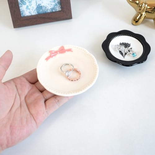 Ceramic Ring Holder Dish with Pink Bow | Ardax Bowknot Design