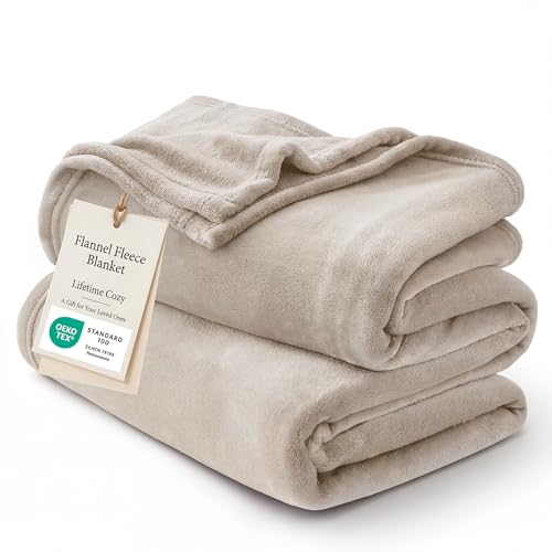 Bedsure King Size Flannel Fleece Blanket - Soft Lightweight Oxford Tan