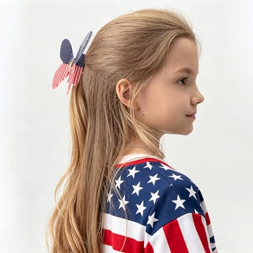 FASOTY Patriotic Butterfly Hair Claw Clips - 3 Pcs Red White and Blue