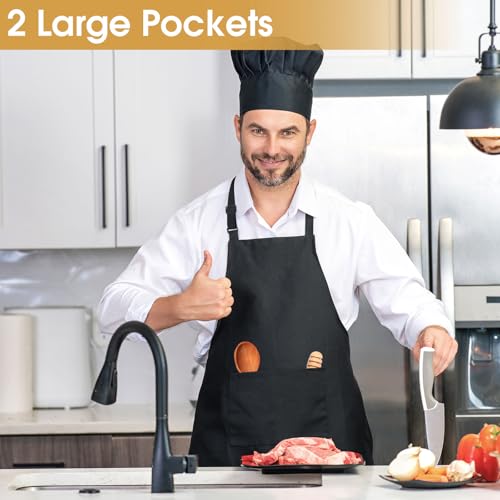 Okxiri 3 Pack Black Adjustable Waterproof Kitchen Aprons with Pockets
