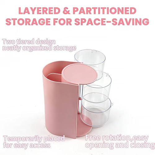 3-Tier Rotating Hair Accessories Organizer with Brush Holder - Pink