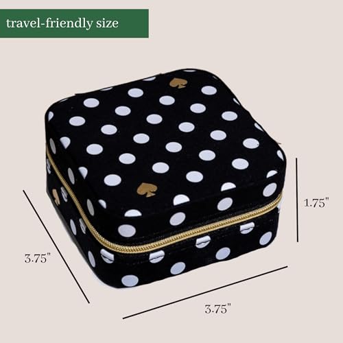 kate spade new york Small Travel Jewelry Case, Black Dotted Jewelry Box to Organize Rings, Necklaces, Earrings, Polka Dot