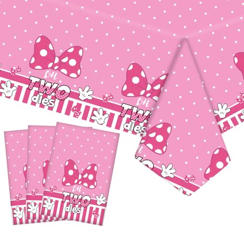 Cartoon Pink Bow Mouse Tablecloth - 3 Pack, 54x108 Inch for Birthday Parties