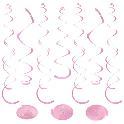 24 PCS Pink Hanging Swirl Decorations, Reusable PVC Ceiling Streamers