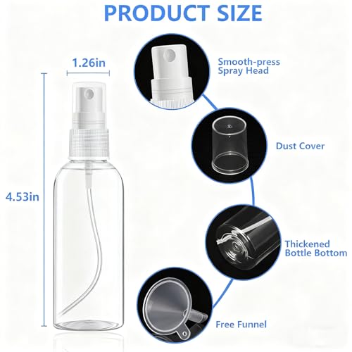 Clear Plastic Travel Spray Bottles 2 Oz 4 Pack Refillable Leak Proof
