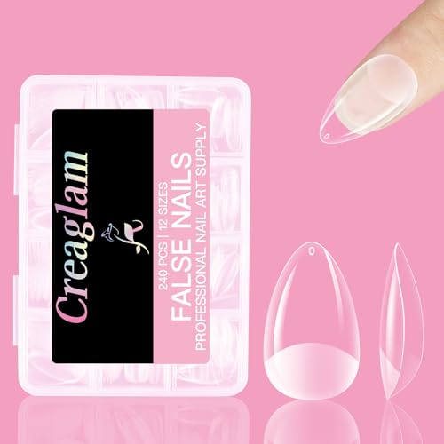 Creaglam Medium Almond Fake Nails - 240PCS Clear Gelly Press On Nail Tips