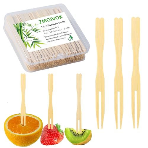 Bamboo Appetizer Forks - 100 Mini 3.5 Inch Disposable Forks