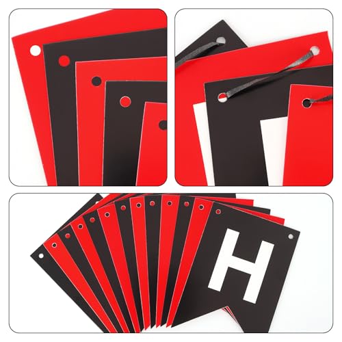 Black & Red Happy Birthday Banner Sign - Personalised Name Garland for Party Decorations