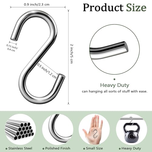 Dreecy Heavy Duty Stainless Steel S Hooks - 12 Pack, 2 Inch