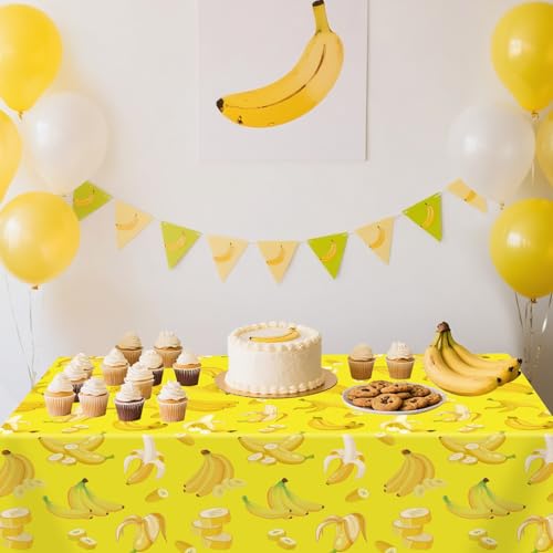 Banana Party Tablecloths - 4 Pack Waterproof Table Covers 86" x 51"