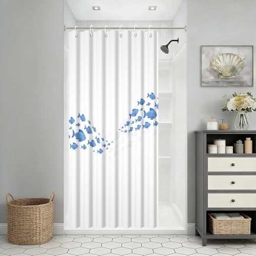 Yeele Minimalist School of Fish Shower Curtain, 36x72 Inch Waterproof Blue