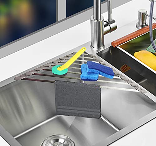 SUS304 Stainless Steel Corner Sink Dish Drying Rack - Space Saver