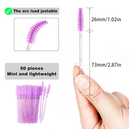 50 Pcs Disposable Mascara Wands and Eyelash Brushes with Bendable Head
