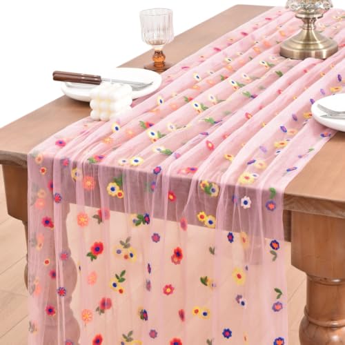 Pink Flower Table Runner 10ft Daisy Fall Wedding Party Home Decor