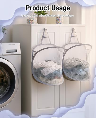 3 Pack Small Hanging Laundry Bags - Foldable Mesh Space-Saving Organizers