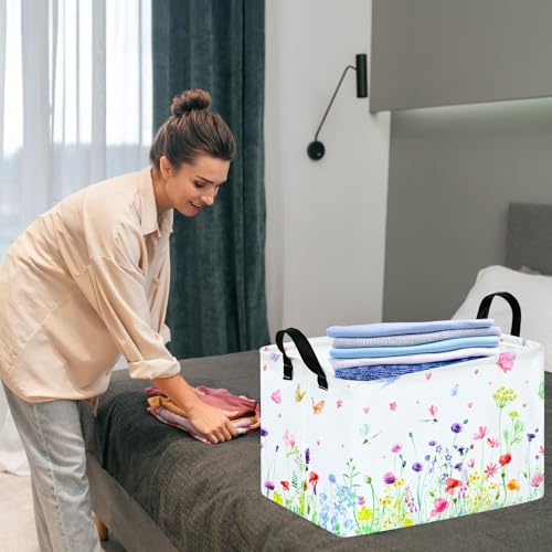 KUNRO Spring Flower Storage Basket | Rectangle Organizer for Laundry & Nursery