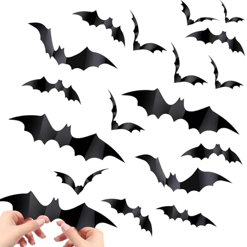 60PCS Waterproof Halloween Bat Decorations - 4 Sizes of PVC Stickers