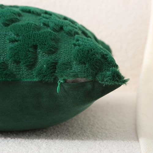 Set of 2 St. Patrick's Day Shamrock Pillow Covers - 18x18 Inch Dark Green Faux Fur