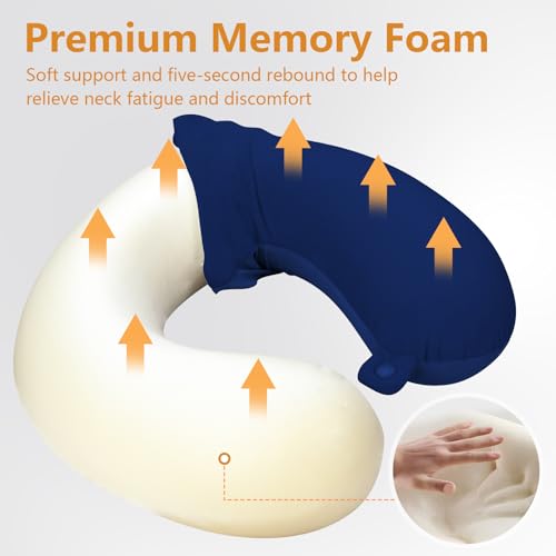 Elvodosia Dark Blue Travel Pillow - Premium Memory Foam Neck Support for Airplane & Car
