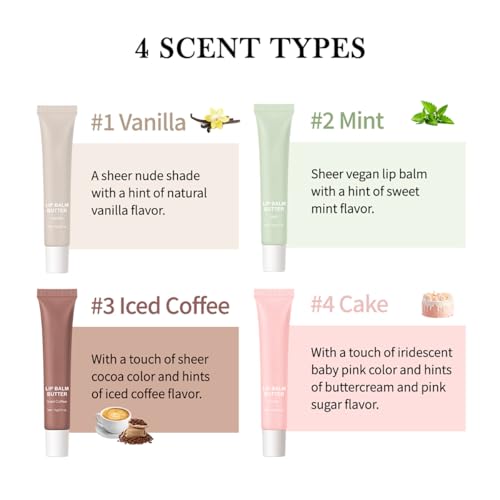 Hydrating Butter Lip Balm Set - 4 Flavors Glossy Tint & Lip Care