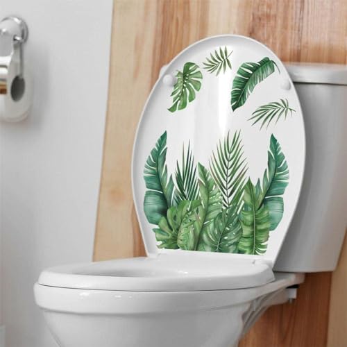 Self-Adhesive Green Leaf Toilet Seat Lid Decal - Removable & Waterproof