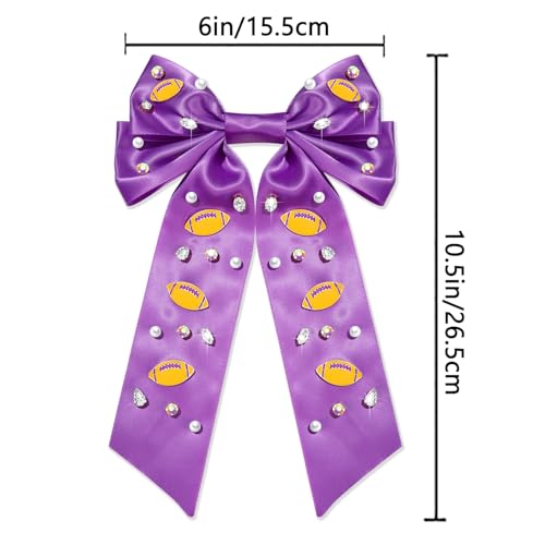 JERTOCLE Game Day Football Hair Bow Clip with Rhinestones and Charms