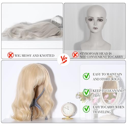Portable Foldable Plastic Wig Stand - 13.8 Inch Black Holder for Travel and Home