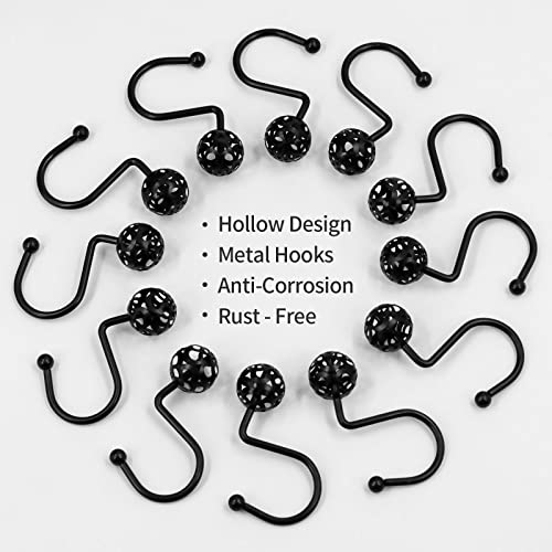 MitoVilla Black Metal Shower Curtain Hooks - Rust-Proof Rings for Easy Installation