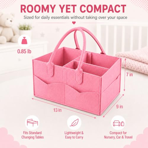 PandaEar Portable Baby Diaper Caddy Organizer - Light Pink