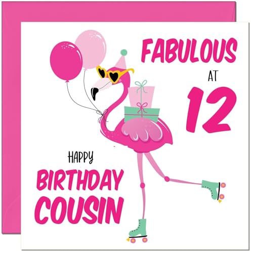 Fabulous Flamingo Birthday Card for Cousin - Pink 12th Birthday