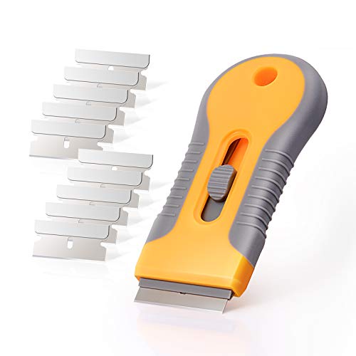 EHDIS Yellow Car Sticker Remover & Glass Cooktop Scraper with 10 Blades
